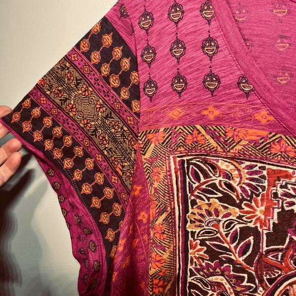 Lucky Brand Top Tunic Fuchsia Pink Knit Boho Artsy Scoop Neck Comfy Casual 2X - Picture 2 of 6